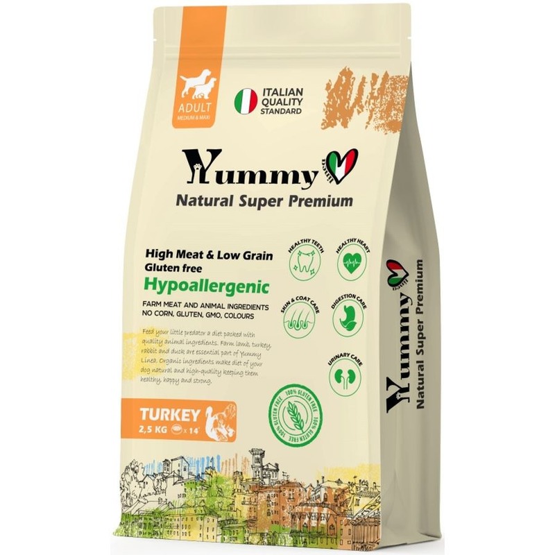 Yummy Linea сухой корм для собак средних и крупных пород, с индейкой / Yummy Linea 8 кг