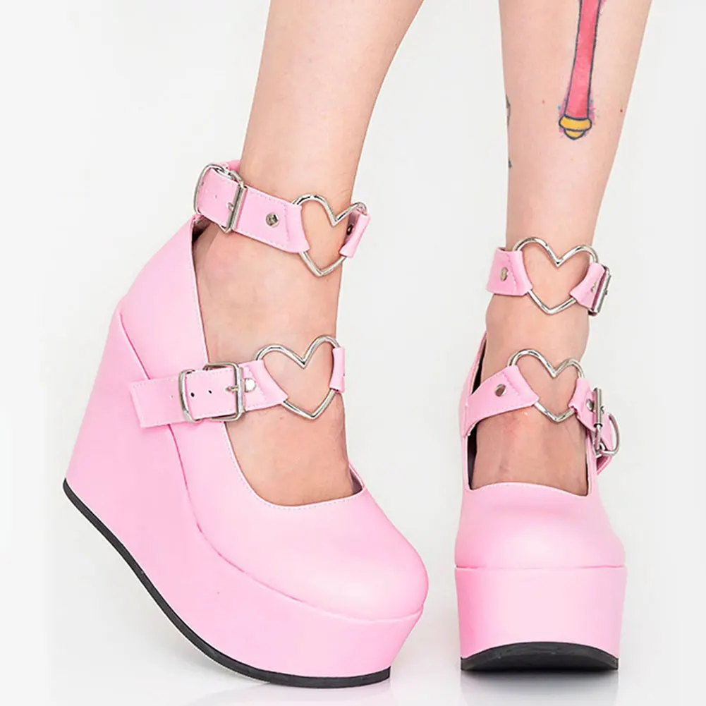 Brand New Sale Sweet Lolita Style Gothic Cosplay Black Pink Cozy Wedges Mary Janes High Heels Pumps Platform Shoes Woman Size 43 | Обувь