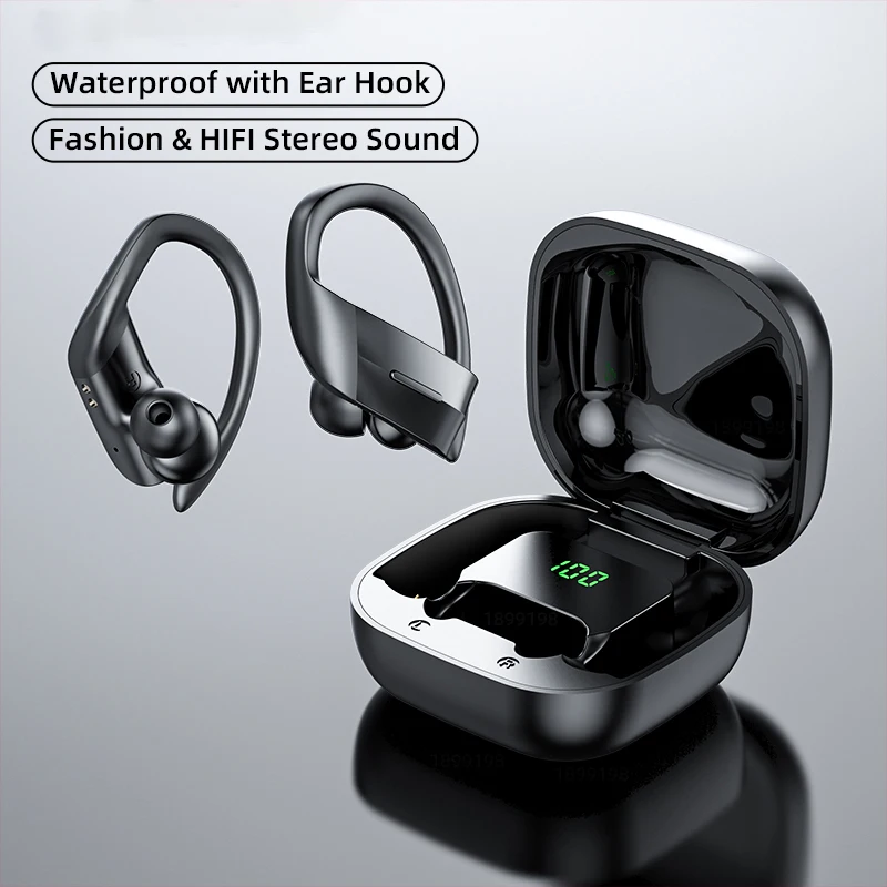 Bluetooth наушники со светодиодным дисплеем беспроводные TWS с микрофоном стереонаушники водонепроницаемые