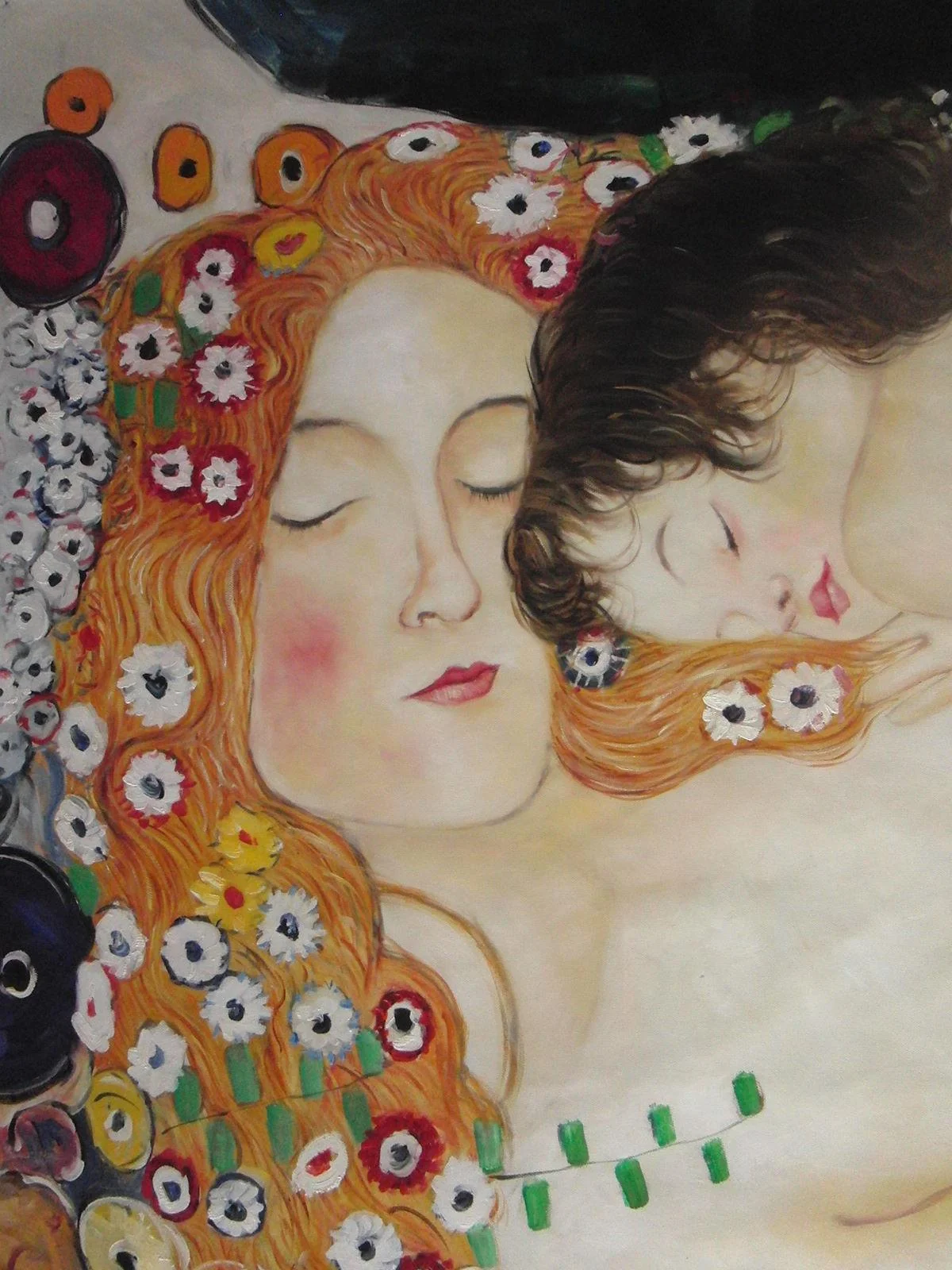 Шелковый постер с художественным принтом Мама и ребенок Gustav Klimt домашний
