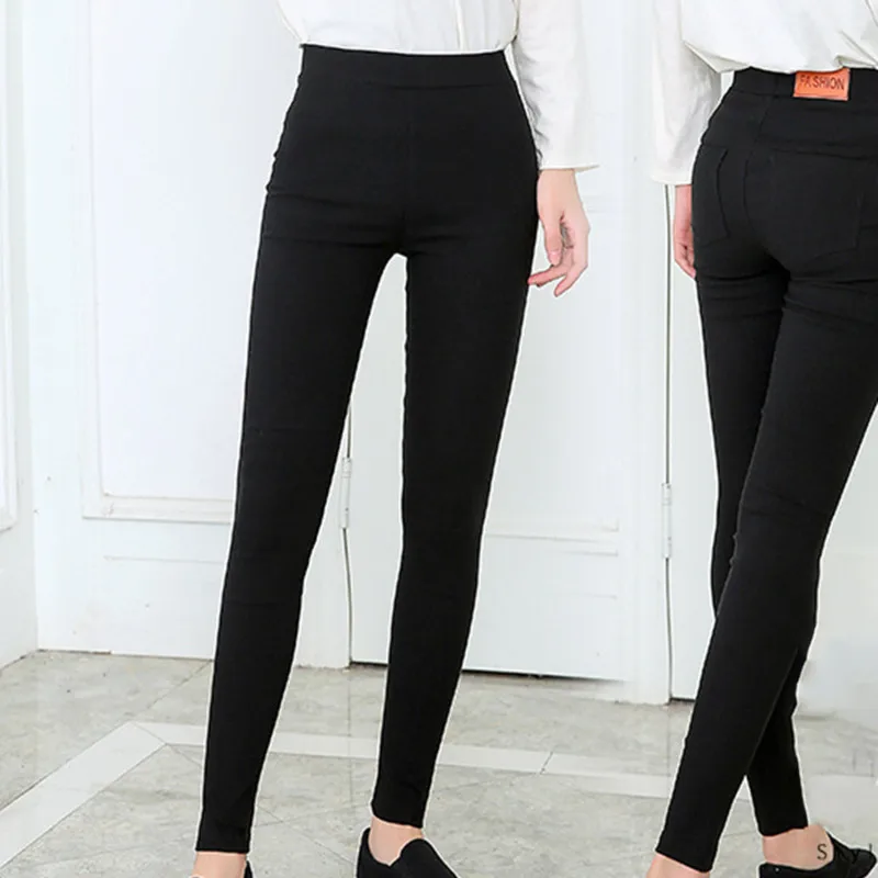 New High Stretch Waist Women Elastic Skinny Pencil Jeans Leggins Black Trousers Pants With Pocket 2020 | Женская одежда