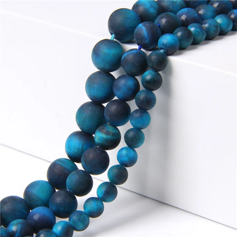 15.5&quot Matte Royal Blue Tige Eye Stone 6 mm 8 10 12 Natural Round Beads For DIY Making Women Jewelry Bracelets Men | Украшения и