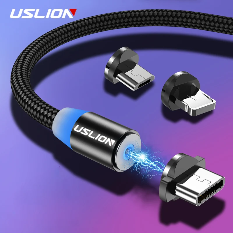 Uslion 2М Быстрая Зарядка Магнитный Кабель Micro USB Тип C Зарядное Устройство Для iPhone XS X 8 7 Samsung S10 9 Магнитный Android Телефон