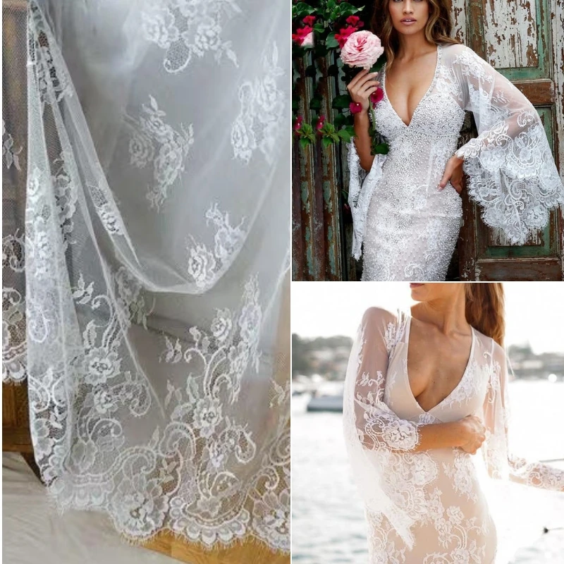 Hot Styles 150cm x 300 cm Off white Eyelash High wedding dress DIY cloth french Chantilly Lace fabric | Дом и сад