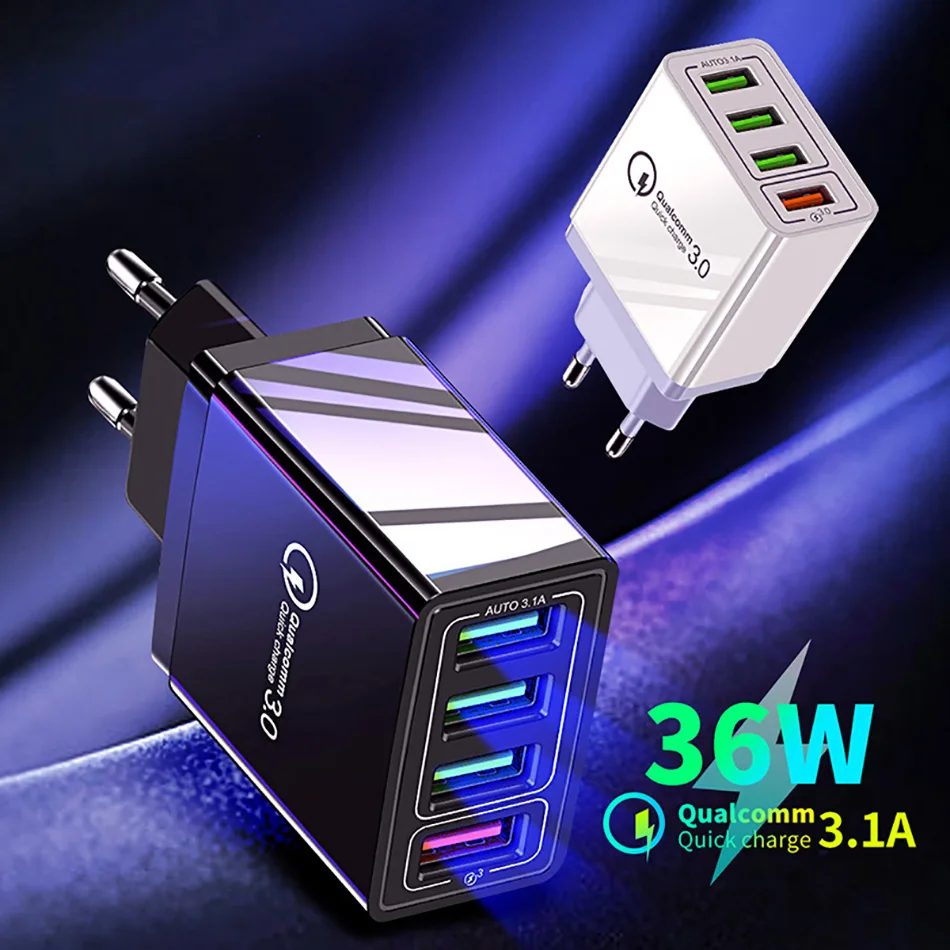 Устройство для быстрой зарядки 36 Вт Светодиодный EU/US/UK Подключите Quick Charge 3 0 стены