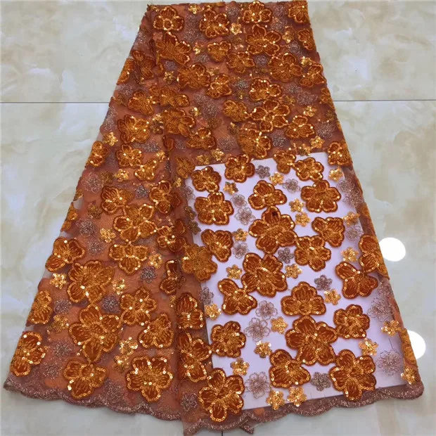 French Velvet Lace Fabric 2019 High Quality Orange Color African Voile Flannel Fraric With Sequins for Nigerian Wedding X8 | Дом и сад