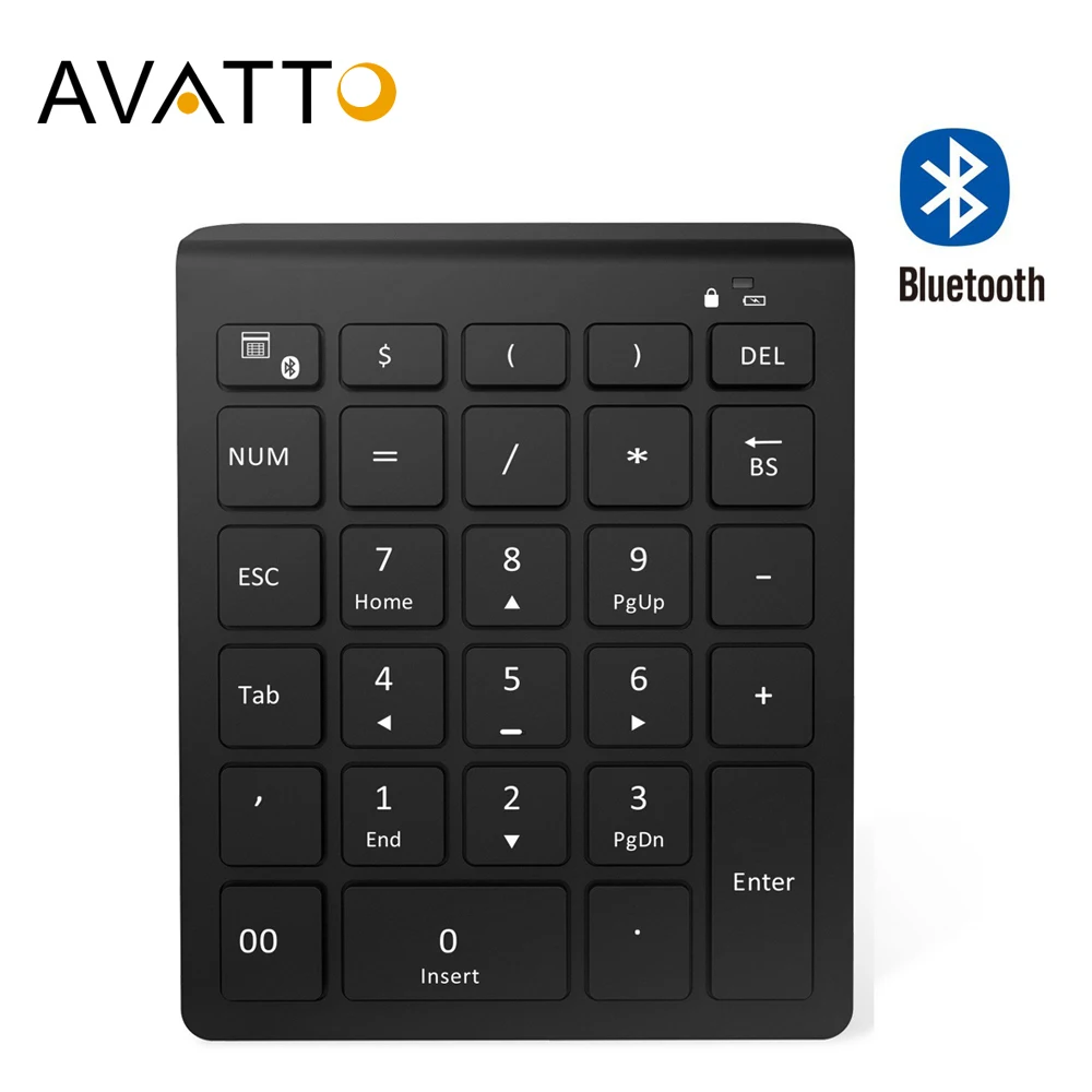 Беспроводная цифровая клавиатура AVATTO с Bluetooth 28 клавиш мини нумпад большим