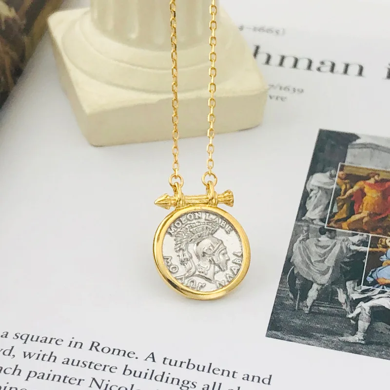 Silvology 925 Sterling Silver Roman Empire Warrior Knight Necklace Round Coin Designers for Women Festival Jewelry Gift | Украшения и