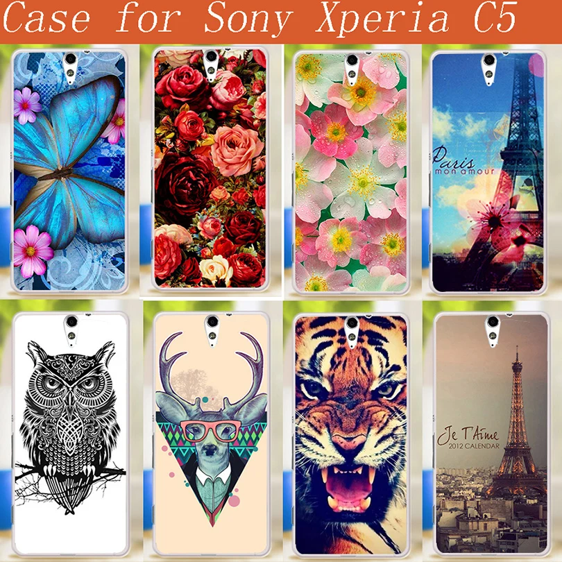 High Fashion diy Cute Cartoon aniamls Eiffel Towers and flowers design case cover for Sony Xperia C5 E5553 E5506 E5533 E5563 | Мобильные