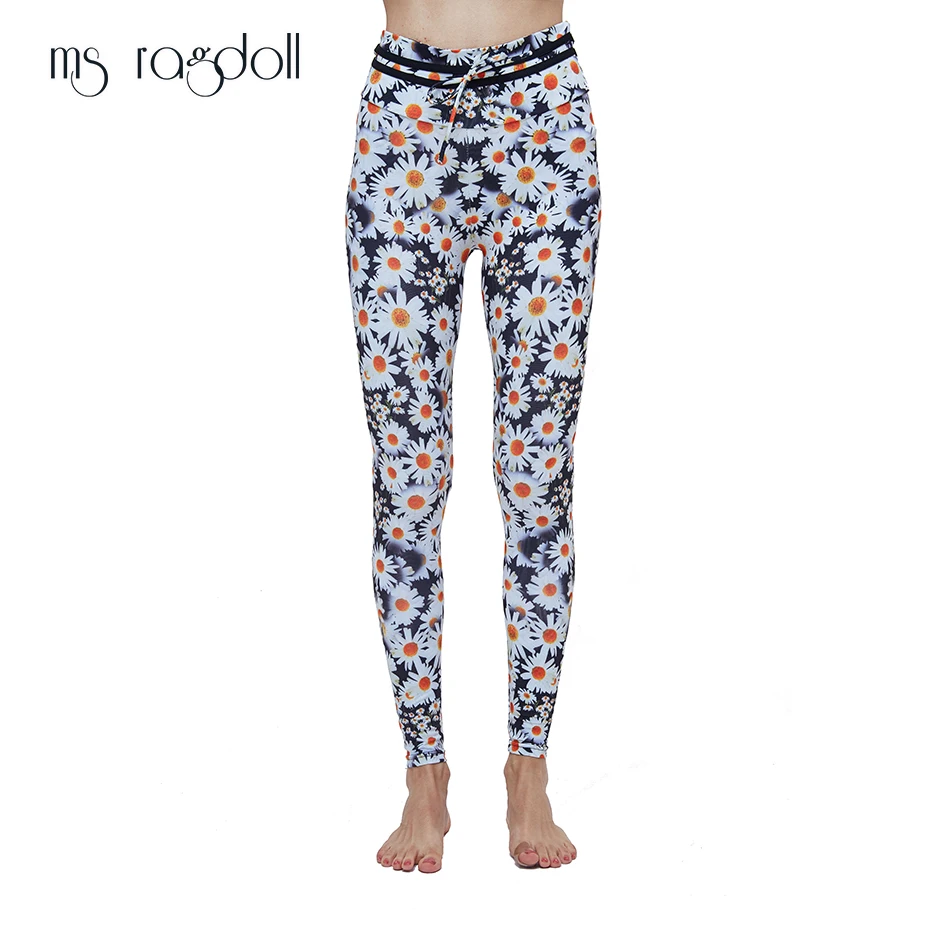 2018 Women Fitness Yoga Pans White Flowers Print High Waist Elastic Running Gym Workout Tights Slim Sporting Trousers for | Спорт и