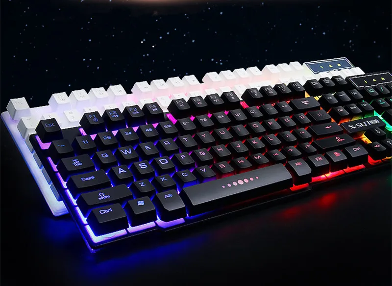 Русский Наклейки Версия Радуга цвета Подсветки LED Pro Gaming Keyboard Проводной USB Питание
