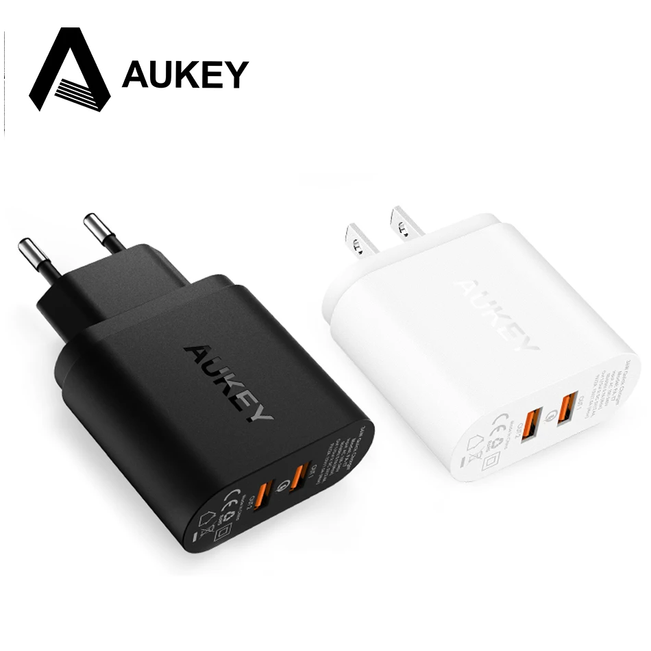 For Qualcomm Certified AUKEY Quick Charge QC 2.0 2 ports 36W USB Turbo Fast Wall Charger for Samsung Sony HTC LG &ampMore Phones PC |