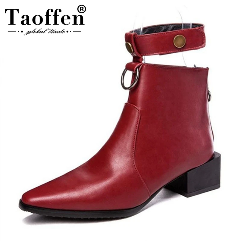TAOFFEN Plus Size 34-48 Women Ankle Boots Fur Winter Warm Shoes Woman Rivets Square Heels Short Fashion Ladies | Обувь