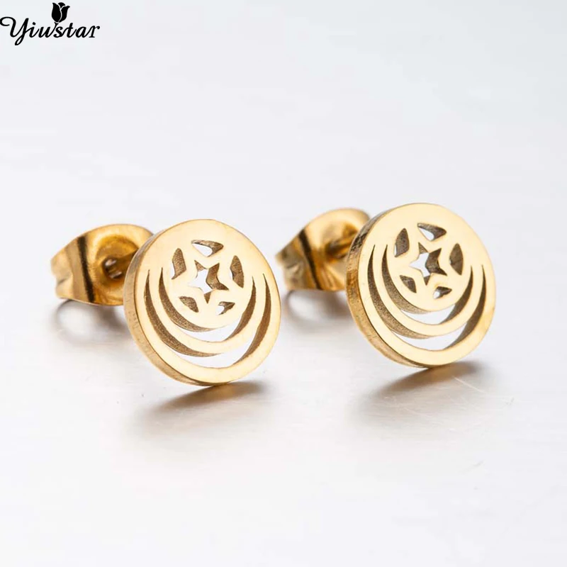 Yiustar New Simple Hollow Small Star Geometric Round Circle Stud Earrings for Women Ear Attractive Charming Jewelry Keepsake | Украшения и