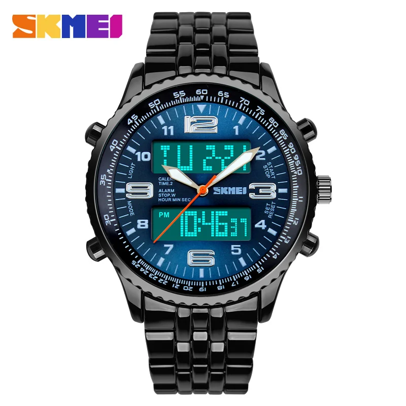 Fashion Skmei Brand LED Digital Watches Casual Mens Luxury Military Watch Full Stainless Steel Sports Quartz Sport Clock | Наручные часы