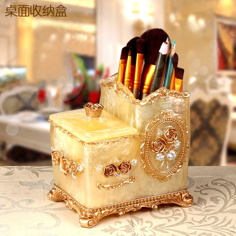 Desktop Receiving Box European Creative Luxury Simple Cosmetics Cotton Swab Multifunctional Cosmetic Brush Barrel Cylinder | Дом и сад