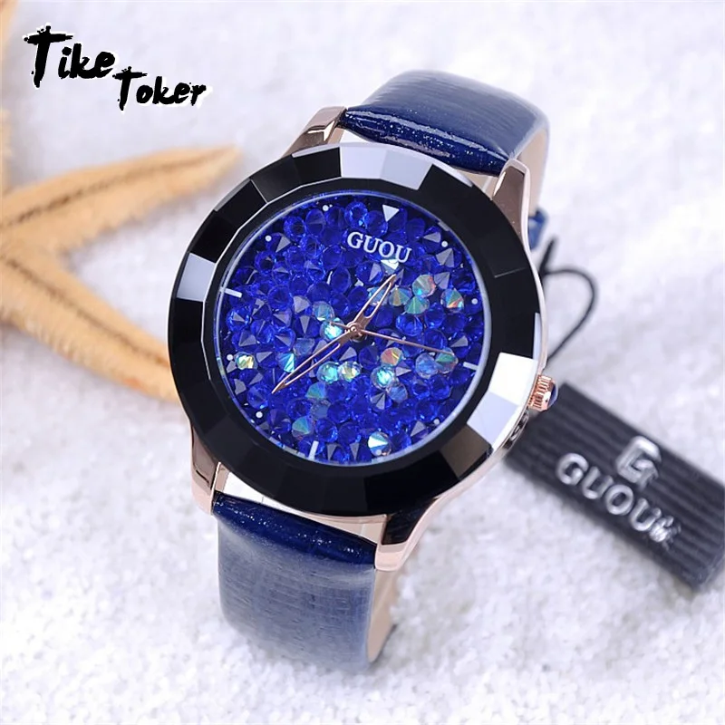 TIke Toker Women Watches Ladies Watch Fashion RhineStone Glitter Luxury Leather Diamond reloj mujer relogio feminino 7 | Наручные часы