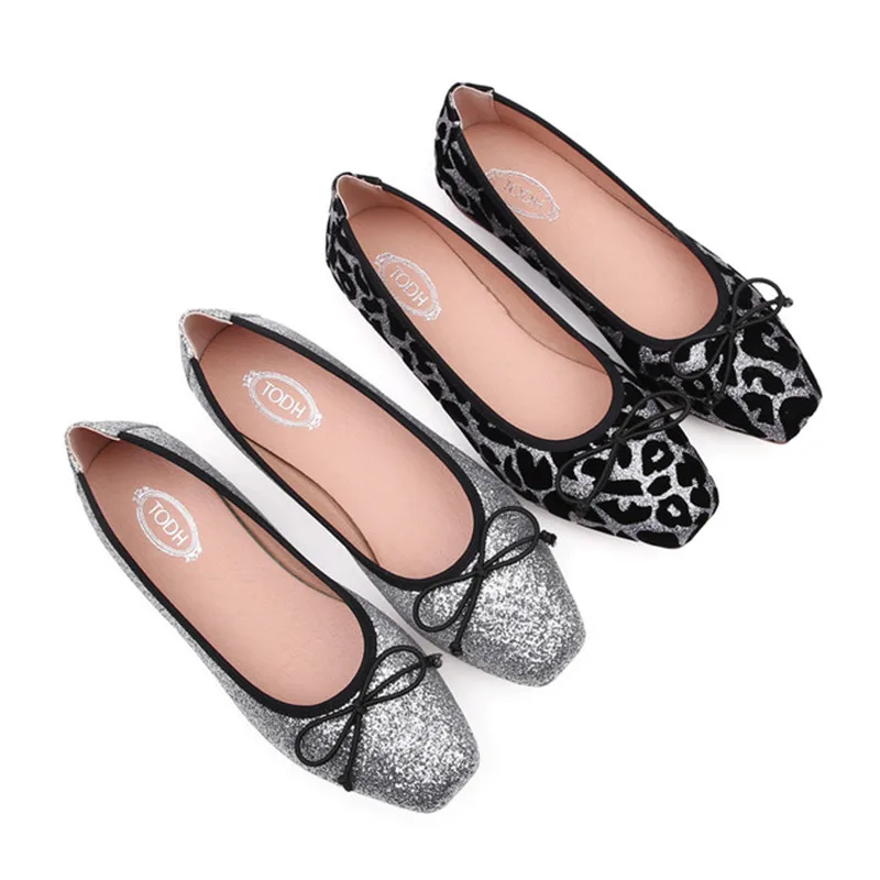 2019 Spring Summer New Women Flats Shallow Square Toe Leopard Bling Slip On Ballet Causal Fashion Ladies Shoes XWD7657 | Обувь
