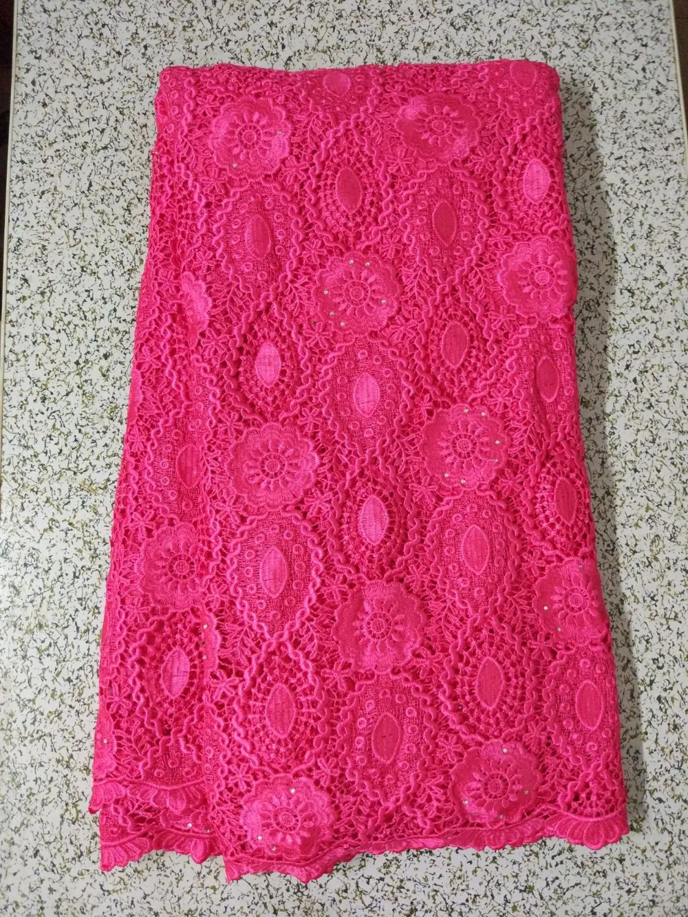 5Yards/pc Gorgeous fuchsia african water soluble lace embroidery with rhinestone french guipure for dressing LE18 | Дом и сад
