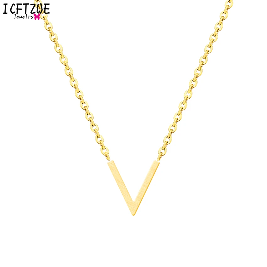 ICFTZWE Stainless Steel Kolye Gold Chains Colour Geometric V Chevron Choker Necklace Pendant For Women Collares Hombre | Украшения и