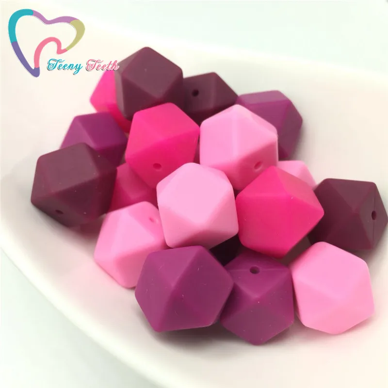 Pacifier Holder Accessory 10 PCS Pinky&ampRed Wine17 MM Silicone Hexagon Beads DIY Jewelry Teething Baby Pendant Nursing Necklace |