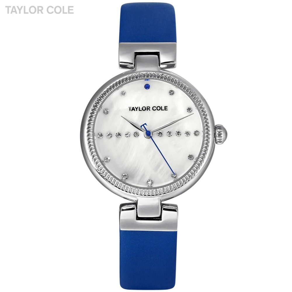 Taylor Cole New Design Women Watches Silver Crystal Case Blue Leather Strap zegarki damskie Elegant Quartz Watch / TC114 | Наручные часы