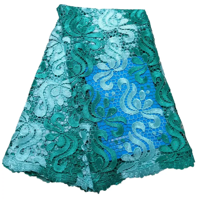 Teal guipure lace fabric for wedding dress african cord with stones 5yards per lot | Дом и сад
