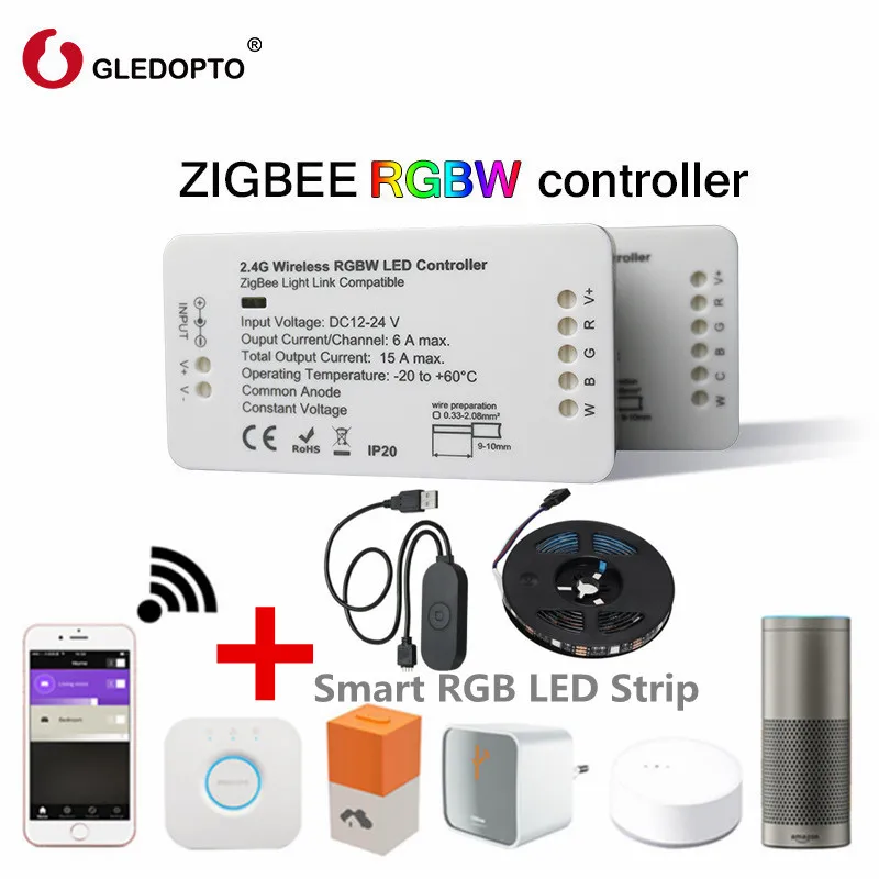 Контроллер светодиодной ленты GLEDOPTO ZIGBEE RGBW 12-24VDC Пульт дистанционного управления