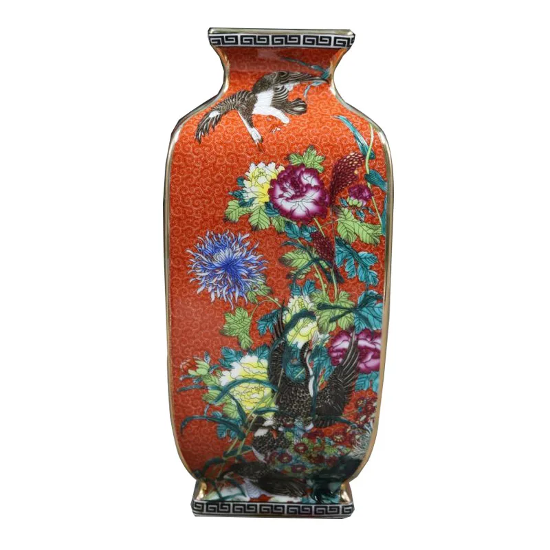 Jingdezhen Antique Ceramic Enamel Vase Square Vases Flowers And Birds Pattern Ancient Ming and Qing Porcelain | Дом и сад