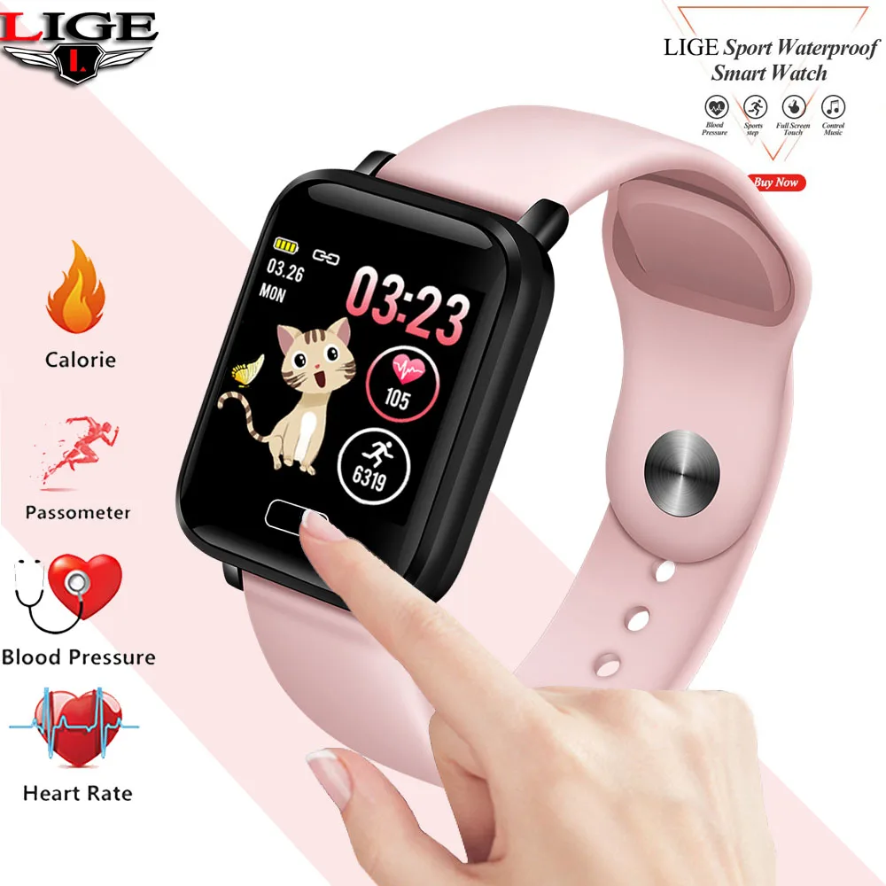 LIGE Sport Smart Bracelet Women Fitness Tracker Heart Rate Monitor Pedometer IP67 Waterproof smartwatch Reloj inteligente +Box |