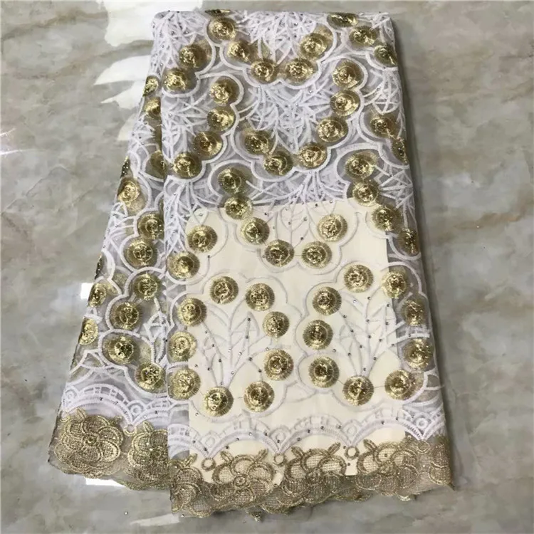 2019 Embroidered French Tulle Net Milk Silk Lace Fabric High Quality Mesh With Stones For Party &amp Wedding Dress gold | Дом и сад