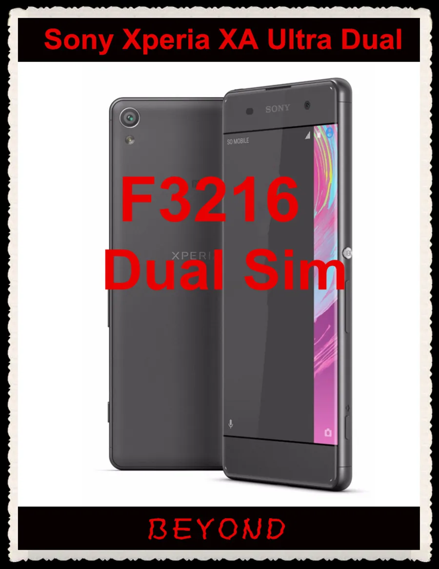 Разблокированный оригинальный Sony Xperia XA Ultra Dual F3216 с поддержкой GSM LTE и двумя SIM-картами на платформе Android с восьмиядерным процессором, объемом оперативной памяти 3 ГБ и встроенной памятью 16 ГБ, с диагональю экрана 6,0 дюйма и камерами 2