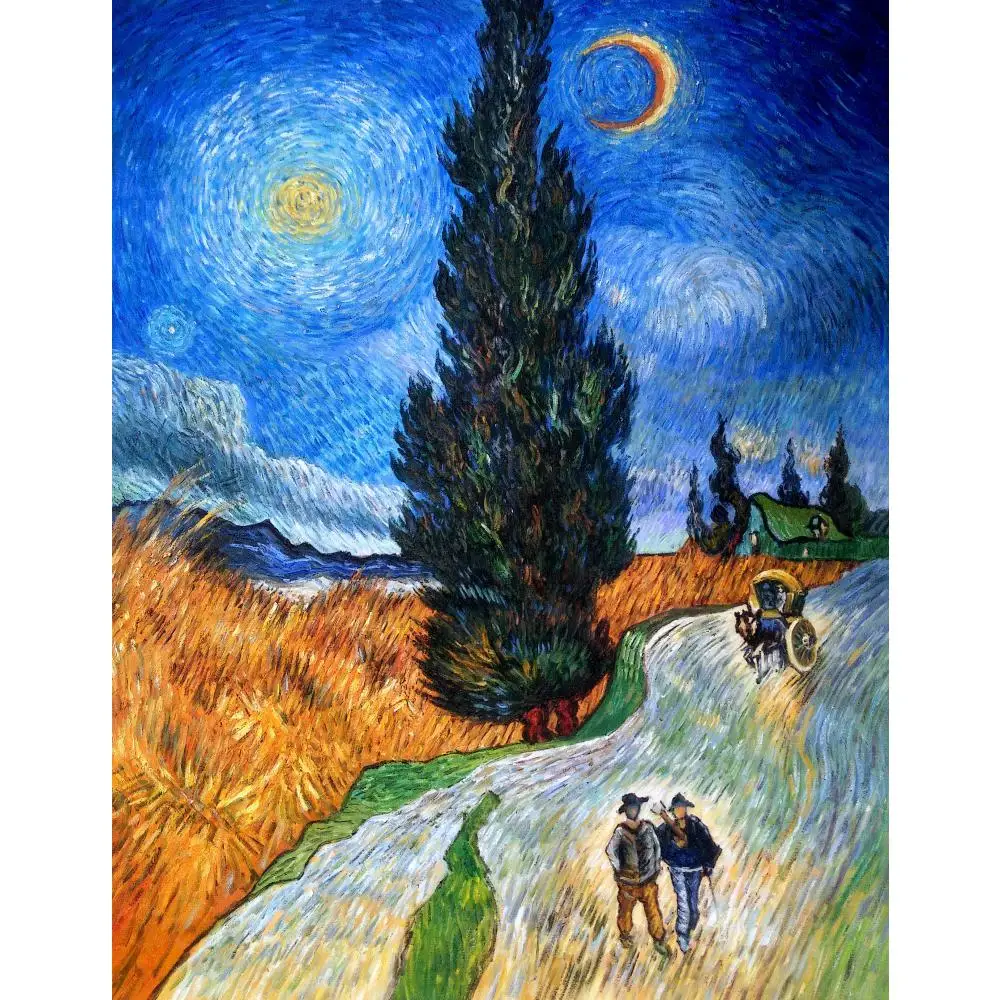 Famous Van Gogh Oil Painting Reproduction Cypress Against Starry Sky Handmade Canvas Art Modern Landscape Artwork Wall Decor | Дом и сад