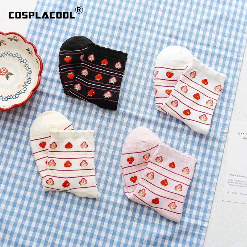 [COSPLACOOL] Клубничные носки милые забавные креативные женские Divertidos Skarpetki Hipster Sokken