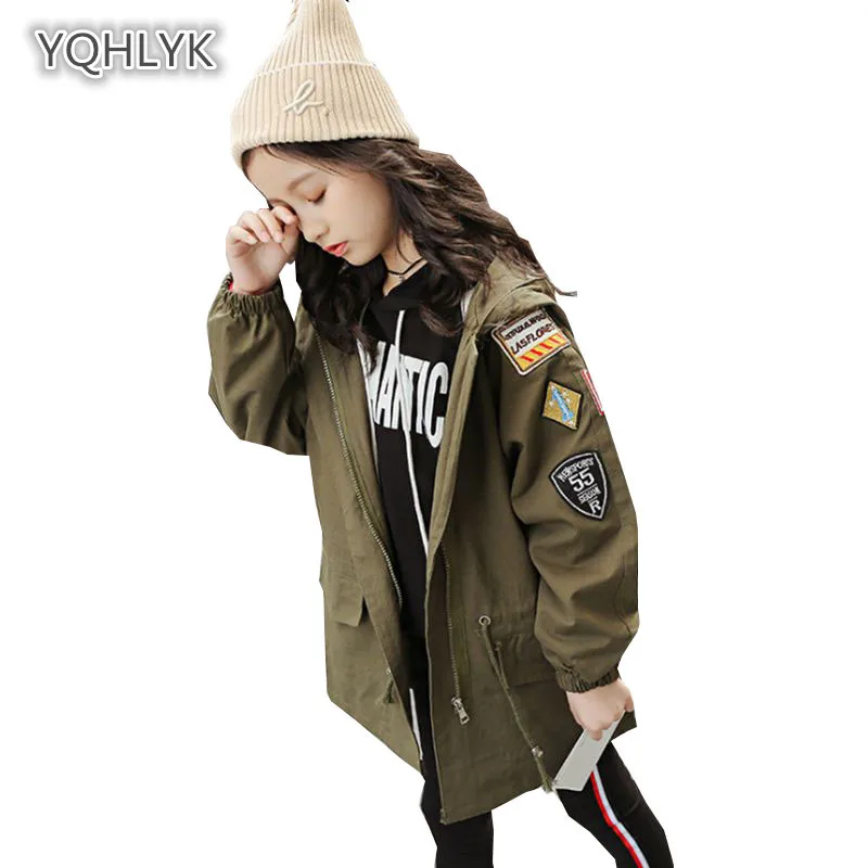 Children Spring Autumn Girl Windbreaker New Fashion Hooded Casual Jacket Long Loose Kids Parker Outerwear &amp Coats LK066 | Мать и