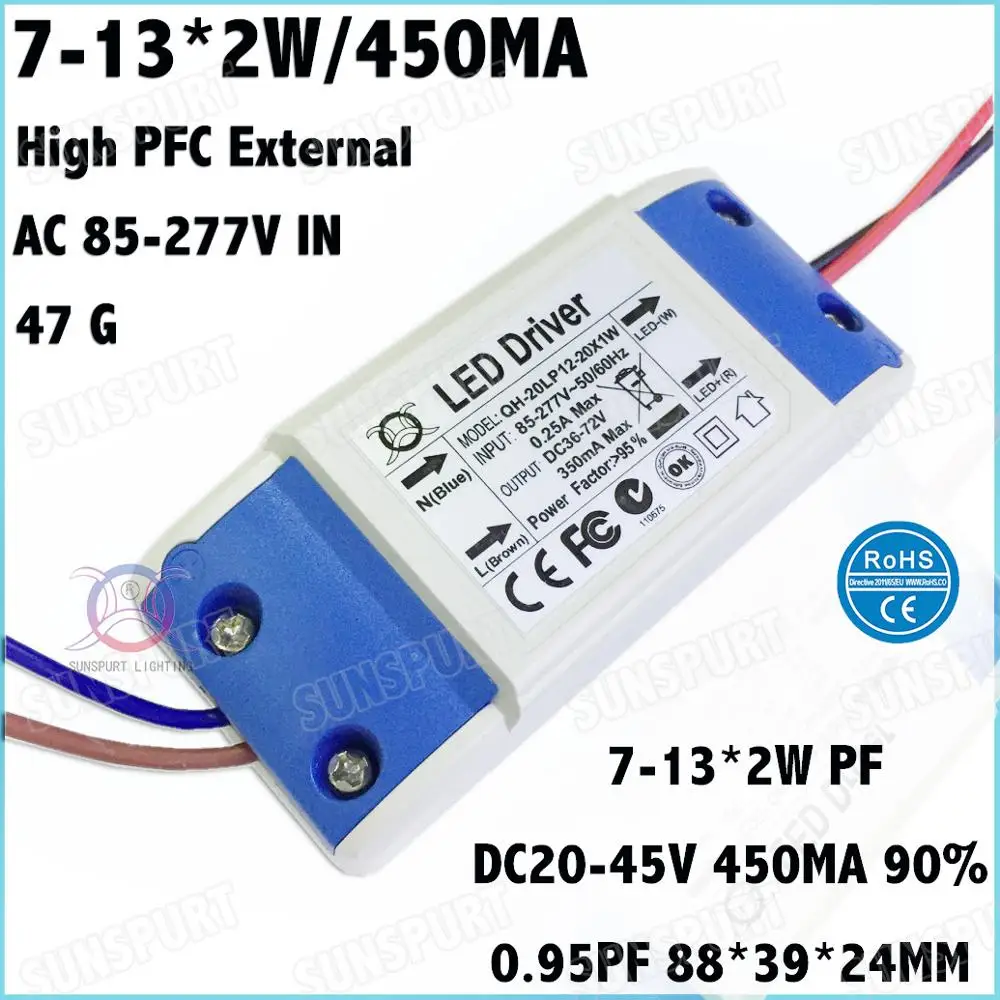 5-20 шт. внешний высокий PF 0 95 20 Вт AC85-277V светодиодный драйвер 7-13Cx2 450 мА DC20-45 В