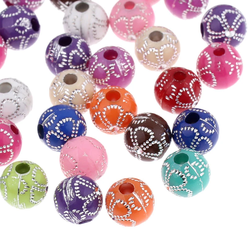 DoreenBeads Акриловые промежуточные бусины Круглые Микс с цветочным узором 10 мм диаметр отверстия: около 3 мм 200 шт (B23568) Йиву он.