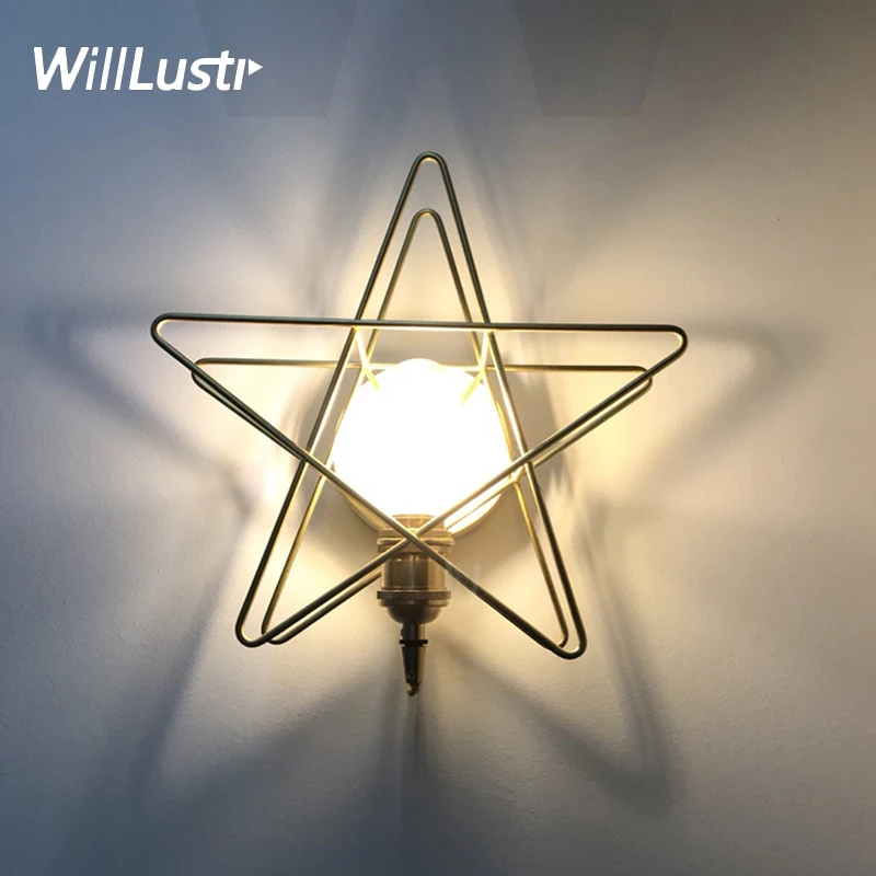 copper star wall lamp modern brass sconce 3D light home dinning room bedroom restaurant hotel bedside | Освещение