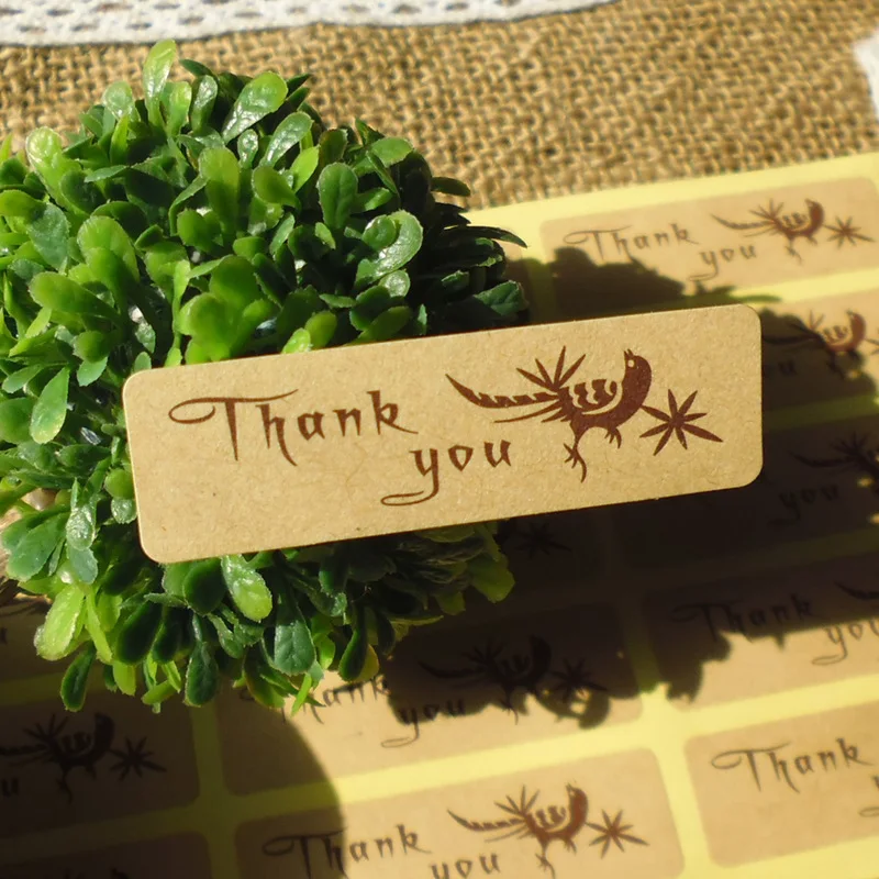 100pcs Creative Thank you Happy Bird design Kraft Sticker for DIY Products Stationery Lable Gifts 5x1.5cm |