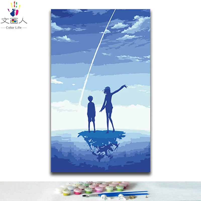 DIY coloring paints by numbers cartoon Anime romantic two figures pictures colors with kits for kids framed | Дом и сад