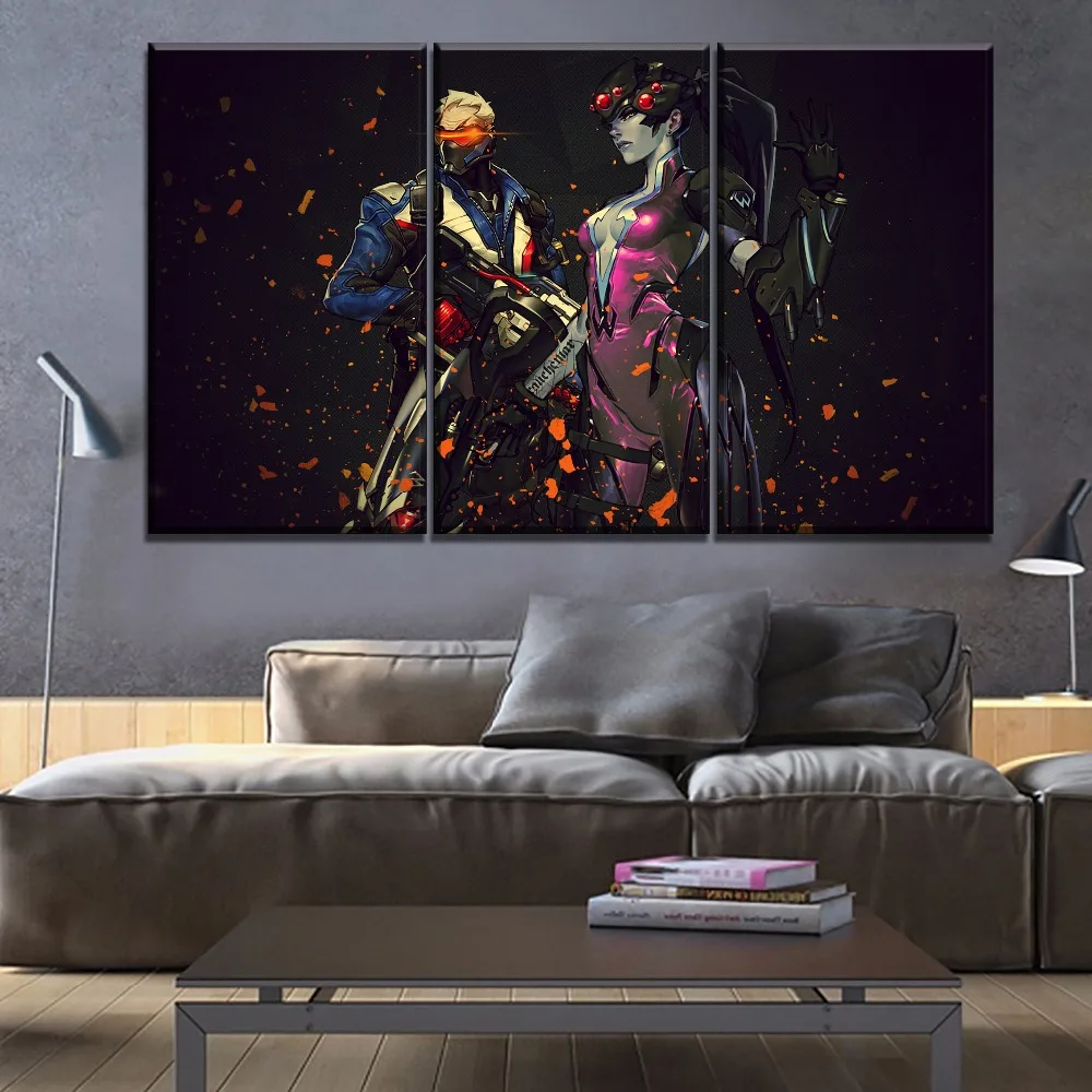 Canvas Printing Type Painting 3 Panel Overwatch Soldier 76 And Widowmaker Game Poster Modern Wall Home Decor Modular Picture | Дом и сад