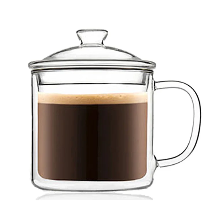 400ml Retro Double-wall Glass Tea Mug with Lid Double walled Insulated Coffee Daily Drinkware Juice cup wholesale available | Дом и сад