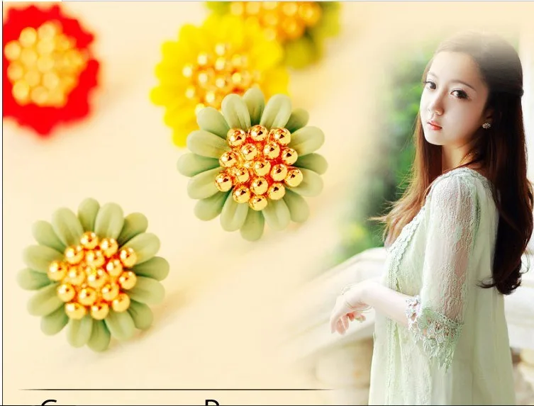 2014 High quality luxury genuine fashion earrings cute little Korean female flowers small fresh wild daisy jewelry | Украшения и