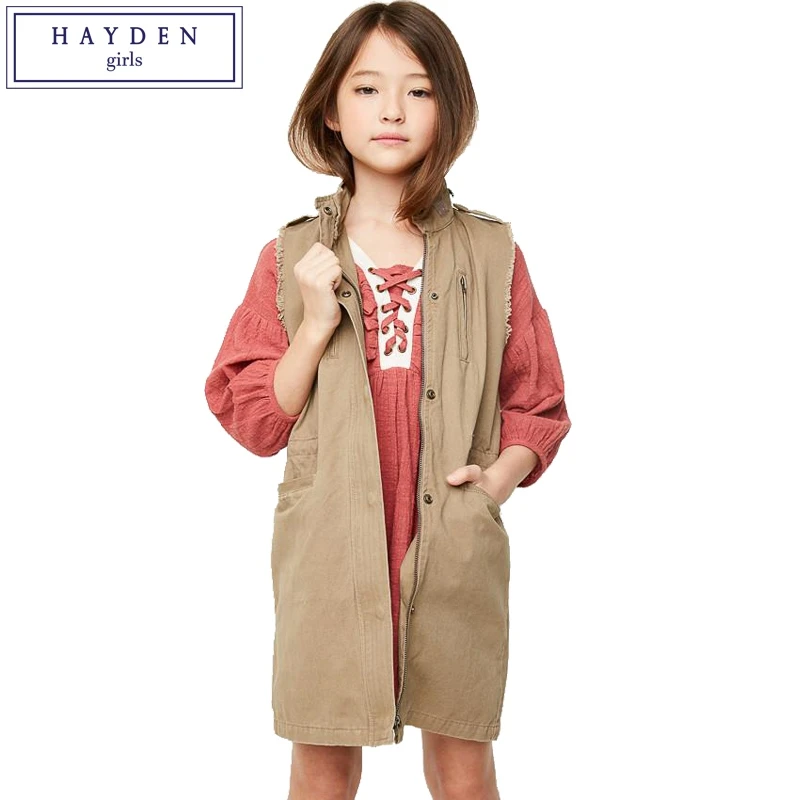 HAYDEN Girls Trench Coat Spring Autumn 2018 New Cotton Sleeveless Cargo Jacket for Teens Girl Age 7 8 9 10 11 12 13 14 Years Old | Мать и