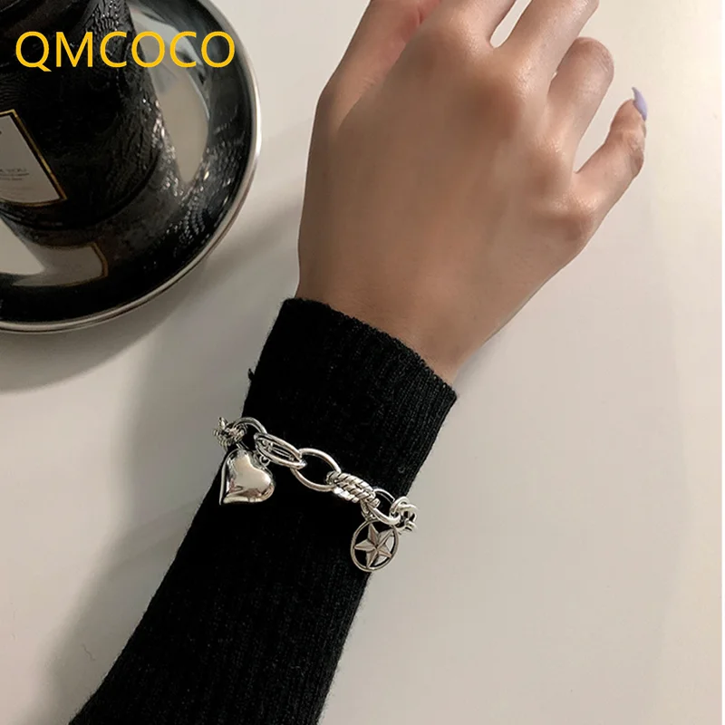 QMCOCO корейский серебряный цвет винтажный женский браслет с подвеской светильник