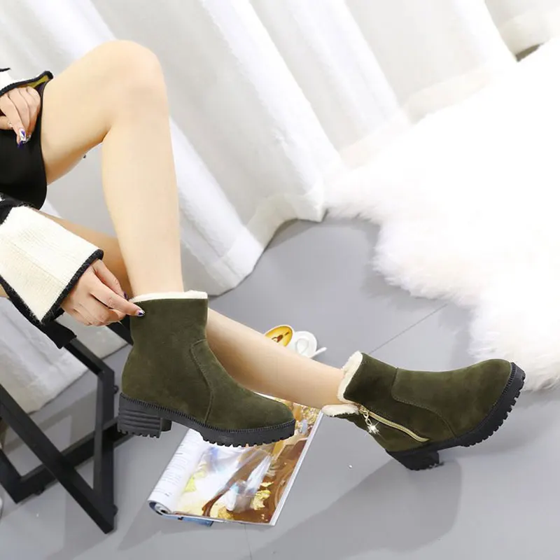 Women boots winter shoes plus size 2019 zipper solid warm plush booties ankle women snow fashion Botas Mujer | Обувь