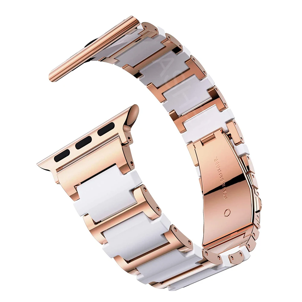 Ремешок керамический из нержавеющей стали для apple watch band series 7 6 5 4 se 45 мм 44 41 40