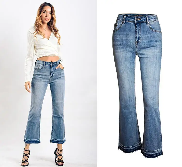 Flare Jeans Women ripped wide leg jeans Denim Trousers Vintage bell bottom High Waist Pants ladies push up calca | Женская одежда