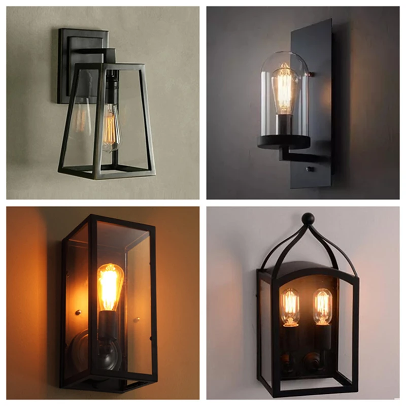 American loft industrial wind creative retro glass box waterproof outdoor lamp Nordic balcony porch aisle wall light |