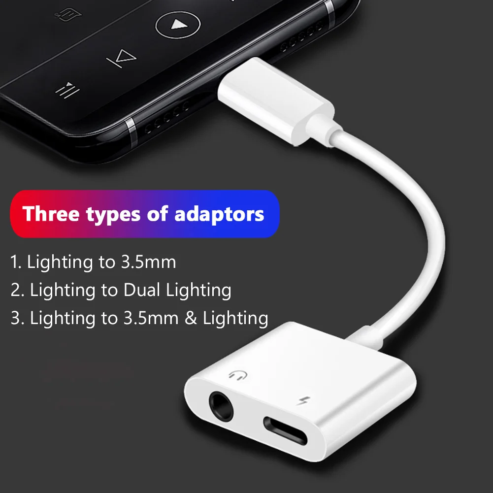 Адаптер Dual Lighting Audio для iPhone XS MAX XR X 8 Plus с разъемом 3,5 мм для наушников и зарядки Aux 2 в 1 Splitter IOS 11 12 on.